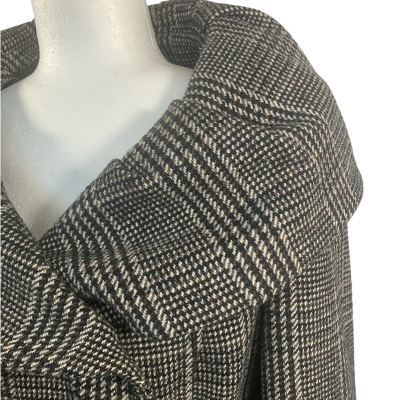 Zara Jacket Heritage Tartan Wool Blend Blazer Wide Collar Belt Sleeve Blk/Br/B L - Picture 6 of 17